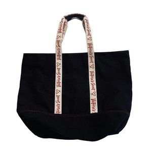 VICTORIA'S SECRET Black With Red Logo Canvas Weekender Tote Bag zips closed